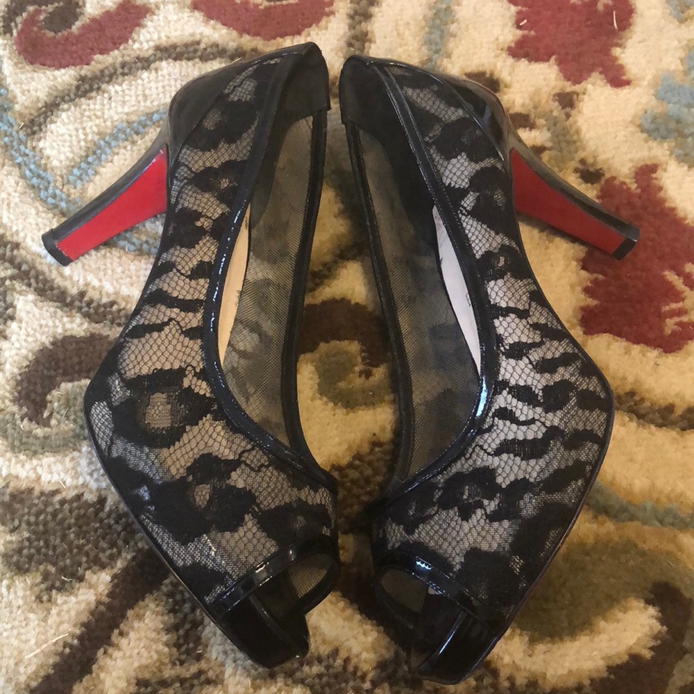 Christian Louboutin Lace Peep-Toe Pumps